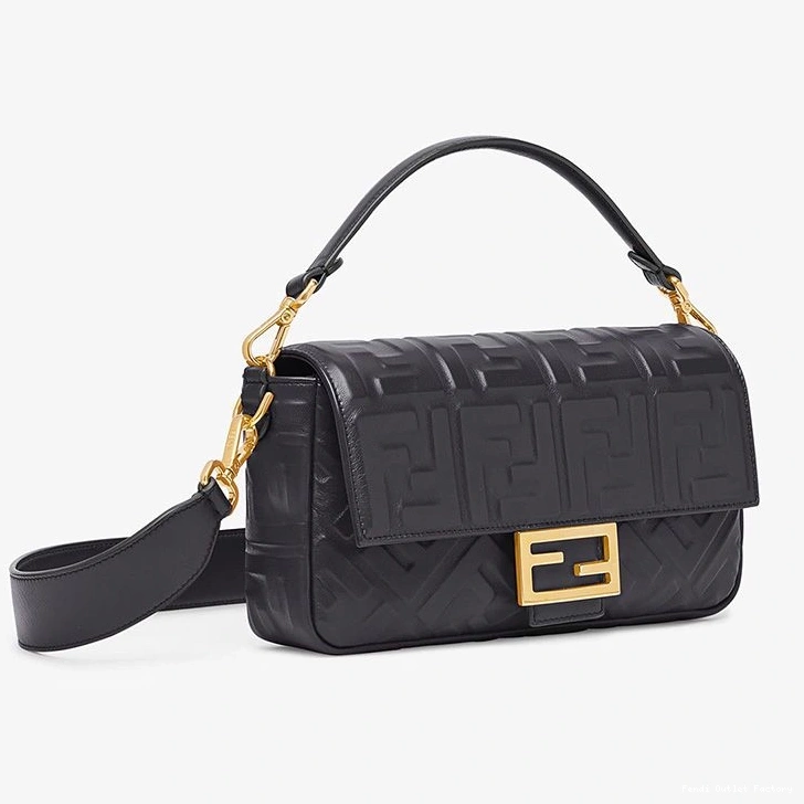 Affordable HOT In Bag Baguette Fendi Leather Black Nappa FF Motif Medium 0713
